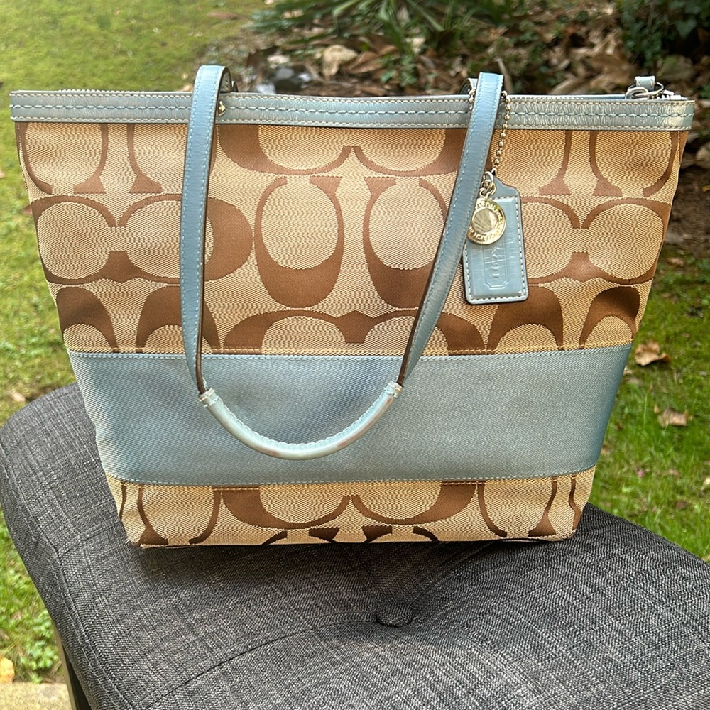 Coach Brown and Blue Tote Bag